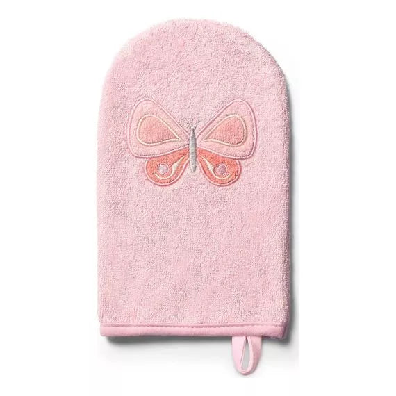 Bamboo Baby Wash Mitt. PINK BAMBOO washing glove BUTTERFLY, BabyOno