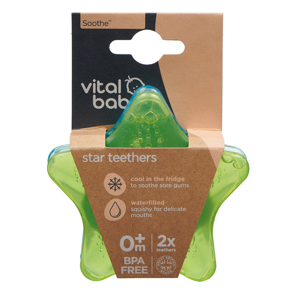 Vital Baby Soothe Star Teethers 2pk- Green & Blue