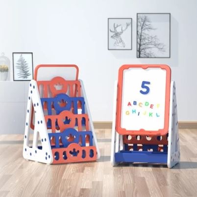 3 in 1 >> book shelf+ back toy shelf +adjustable drawing board - red