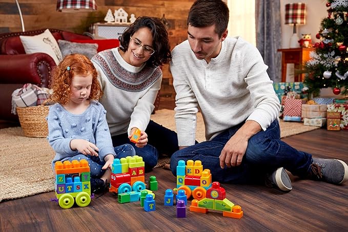 MEGA BLOKS, ABC Blocks Building Toy, ABC Learning Train with 60 Pieces for Toddlers
