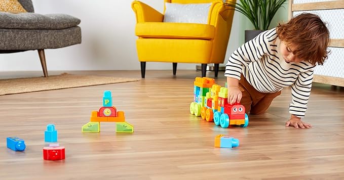 MEGA BLOKS, ABC Blocks Building Toy, ABC Learning Train with 60 Pieces for Toddlers