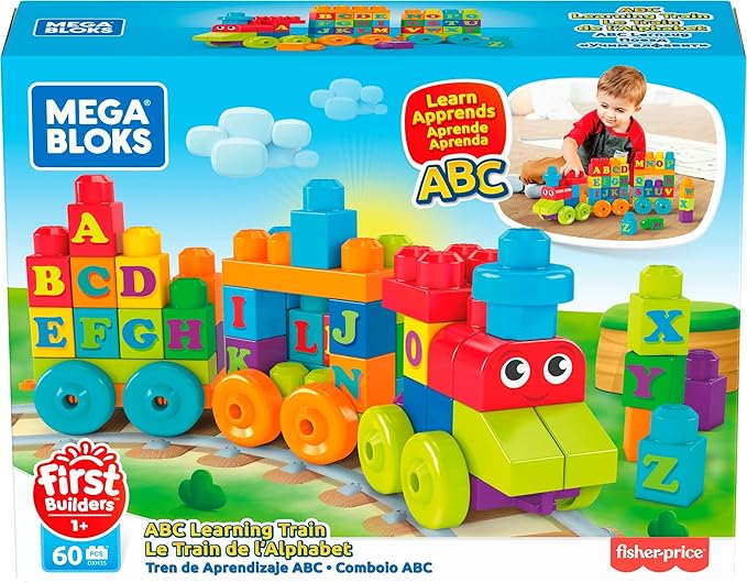 MEGA BLOKS, ABC Blocks Building Toy, ABC Learning Train with 60 Pieces for Toddlers