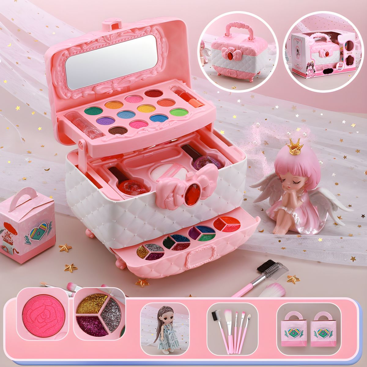 Plastic Vanity Set with Mirror and Storage Included