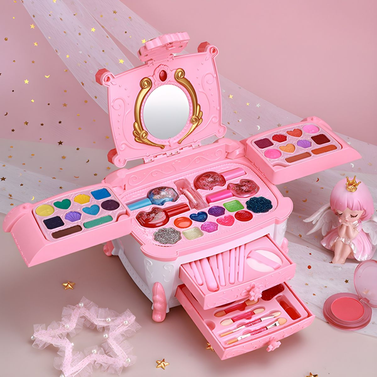 Plastic Vanity Set with Mirror and Storage Included