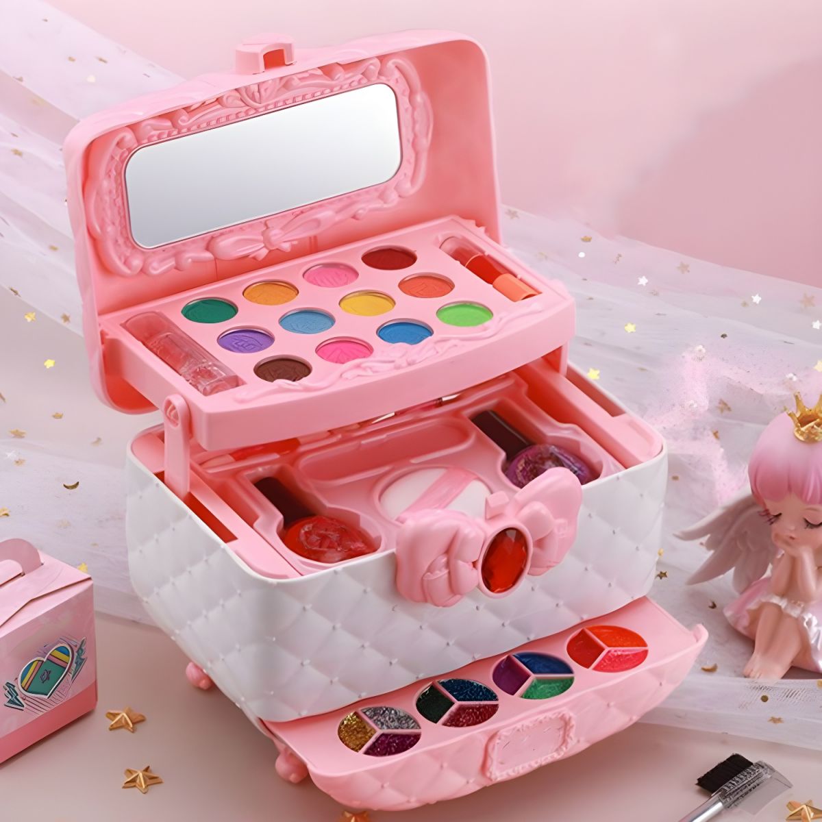 Plastic Vanity Set with Mirror and Storage Included