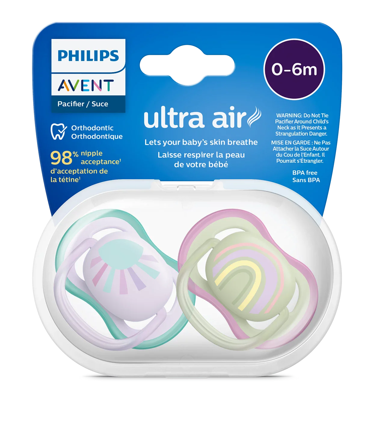 Avent Ultra Air Soothers Rainbow-0-6 Girl