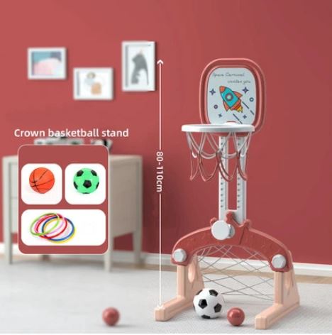 Basketball stand + small basketball + small football red