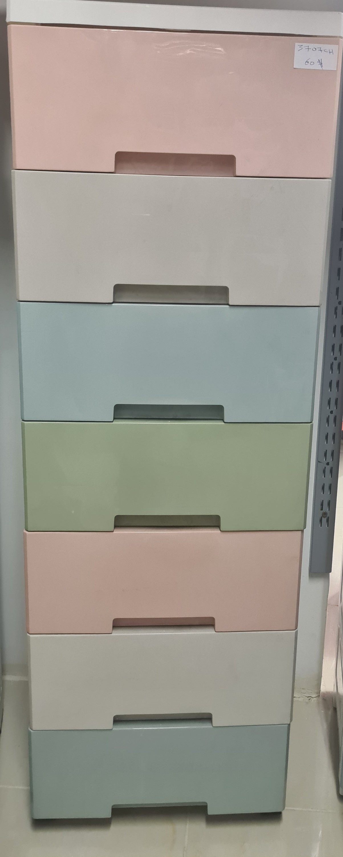 7 Drawers Plastic Drawers Dresser, Tall Standing Organizer Unit Chests with Wheels, Storage Closet Cabinet Clothes Toys Snacks Organizer Storage Tower (Macaron Color)