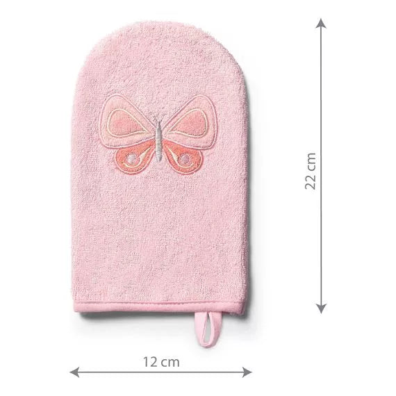 Bamboo Baby Wash Mitt. PINK BAMBOO washing glove BUTTERFLY, BabyOno