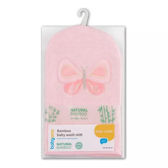 Bamboo Baby Wash Mitt. PINK BAMBOO washing glove BUTTERFLY, BabyOno