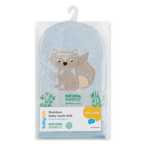 Bamboo Baby Wash Mitt, BABYONO Washcloth Natural bamboo - blue