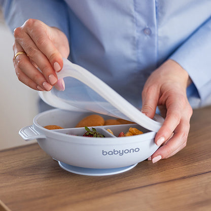 Silicone Suction Plate With Lid Blue