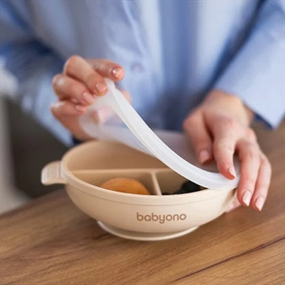 Silicone Suction Plate With Lid Beige