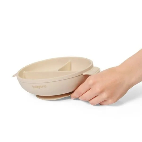 Silicone Suction Plate With Lid Beige