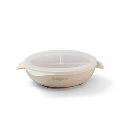 Silicone Suction Plate With Lid Beige
