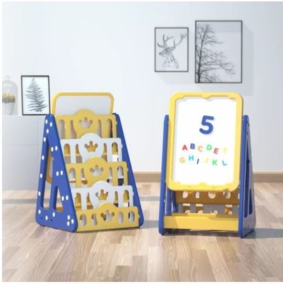 3 in 1 &gt;&gt; book shelf+ back toy shelf +adjustable drawing board - yellow