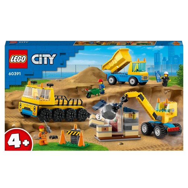 Lego Construction Trucks and Wrecking Ball Crane