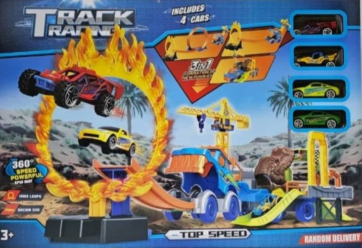 Track Racing Play Set With 4 Racing Cars