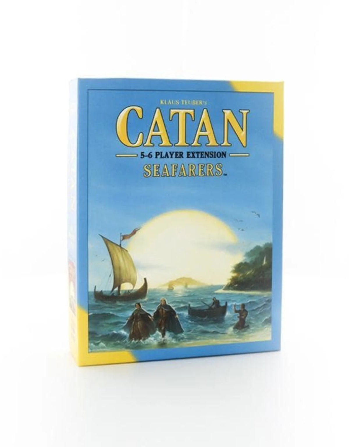 Boxed board game extension for Catan, depicting sailboats and islands, indicating it&