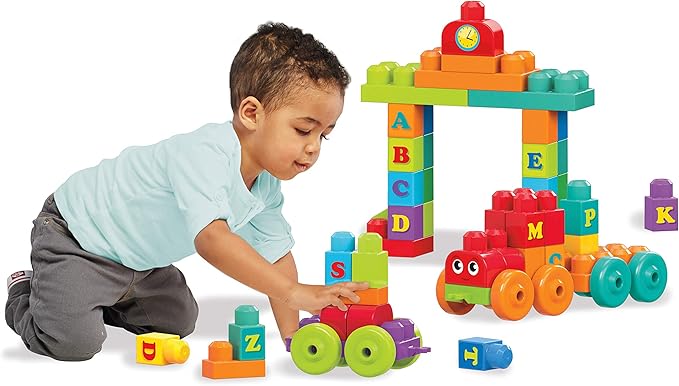 MEGA BLOKS, ABC Blocks Building Toy, ABC Learning Train with 60 Pieces for Toddlers 