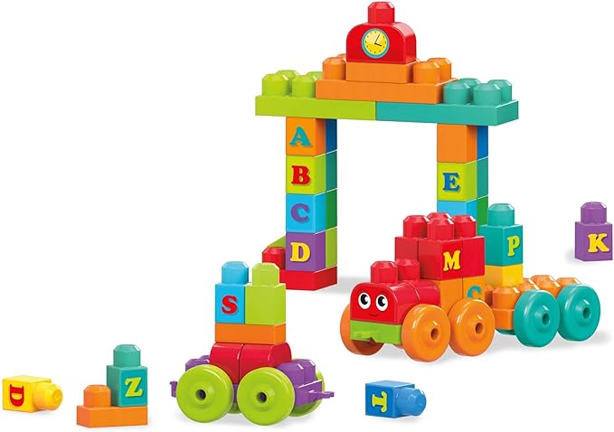 MEGA BLOKS, ABC Blocks Building Toy, ABC Learning Train with 60 Pieces for Toddlers 