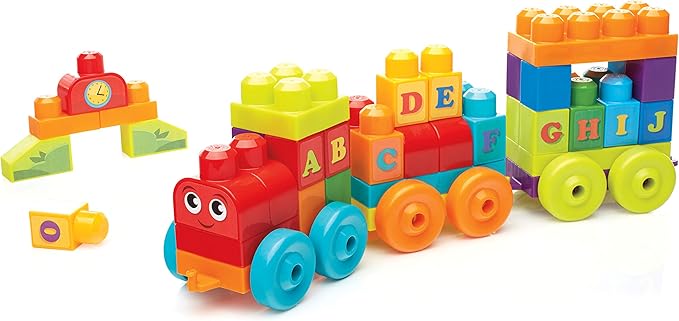 MEGA BLOKS, ABC Blocks Building Toy, ABC Learning Train with 60 Pieces for Toddlers 