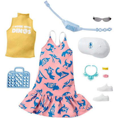 Barbie Fashions Storytelling Fashion Pack- Dress with Yellow Top with Dinosaur - Complete Look with Outfit &amp; Accessories
