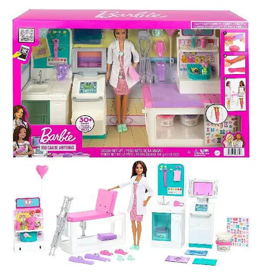 Barbie Fast Cast Clinic Playset With Brunette Barbie Doctor Doll, 4 Play Areas, 30+ Play Pieces