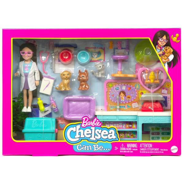 Barbie Doll Chelsea Pet Vet Playset With Doll, 4 Animals And 18 Pieces