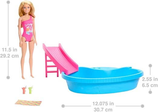 Barbie Pool Playset with Doll – Refreshed Swimming &amp; Summer Fun Set