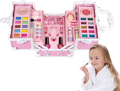 Princess Makeup Box Water Soluble Washable Cute Makeup Tool with Storage Box Non-Toxic Pretend Toddler Cosmetic Kit