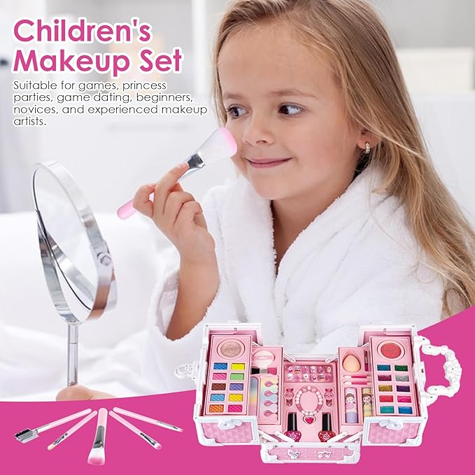 Princess Makeup Box Water Soluble Washable Cute Makeup Tool with Storage Box Non-Toxic Pretend Toddler Cosmetic Kit