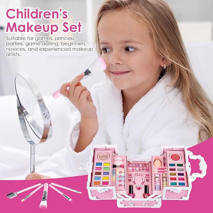 Princess Makeup Box Water Soluble Washable Cute Makeup Tool with Storage Box Non-Toxic Pretend Toddler Cosmetic Kit