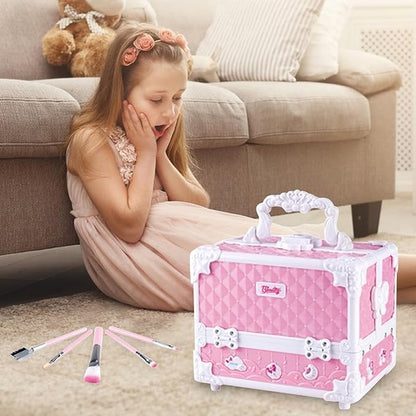 Princess Makeup Box Water Soluble Washable Cute Makeup Tool with Storage Box Non-Toxic Pretend Toddler Cosmetic Kit