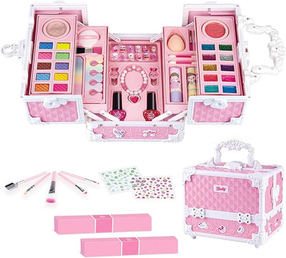 Princess Makeup Box Water Soluble Washable Cute Makeup Tool with Storage Box Non-Toxic Pretend Toddler Cosmetic Kit