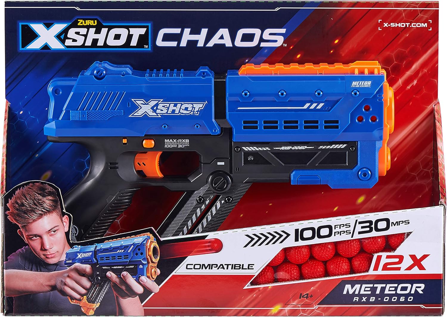 ZURU X-SHOT 36282 Meteor Blaster (12 Rounds), Blue &amp; Orange