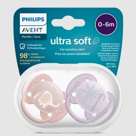 Avent 2 Deco Ultra Soft Soothers-0-6 Girl
